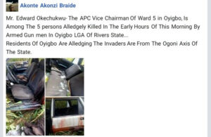 Gunmen Kill APC Vice Chairman In Rivers State