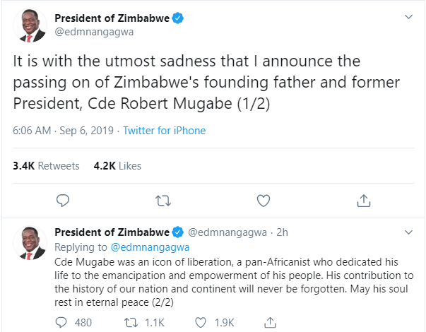 Breaking News: Ex President Of Zimbabwe, Robert Mugabe, Is Dead