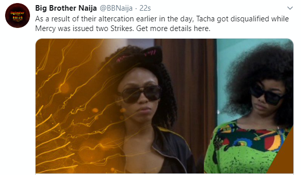 JUST IN: Tacha Disqualified From BBNaija