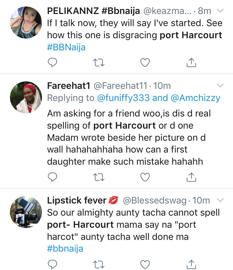 BBNaija: Tacha Trolled On Hard Over Her Inability To Spell Port Harcourt And Daughter