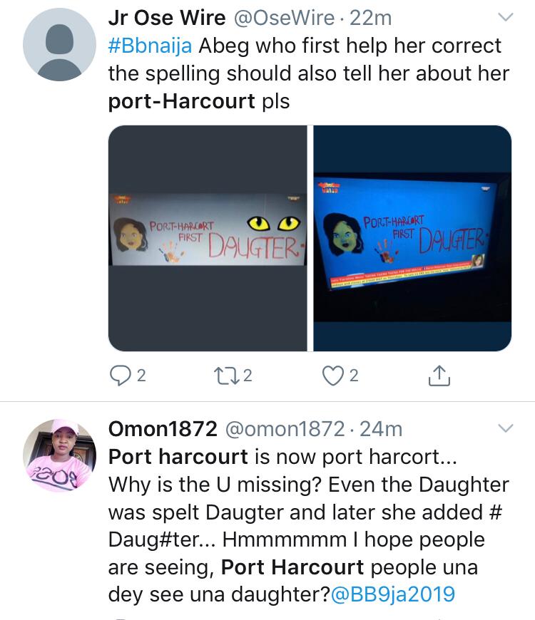 BBNaija: Tacha Trolled On Hard Over Her Inability To Spell Port Harcourt And Daughter