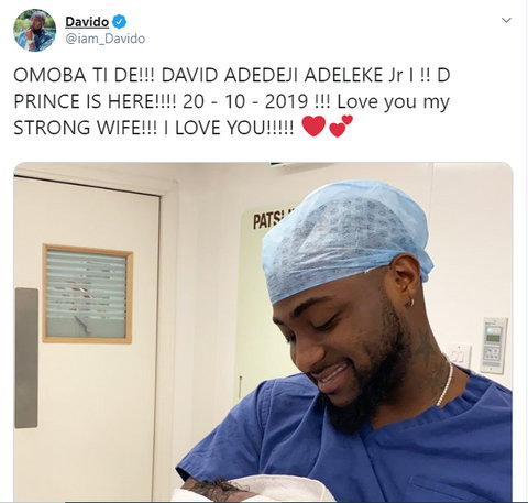 And Its A Boy! Davido Welcome His First Son With Chioma