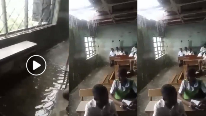 Heartbreaking video shows pupils being ‘swallowed’ by flood as dilapidated classroom leaks during heavy rain