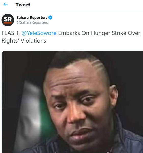 #RevolutionNow convener, Omoyele Sowore, Goes On Hunger Strike