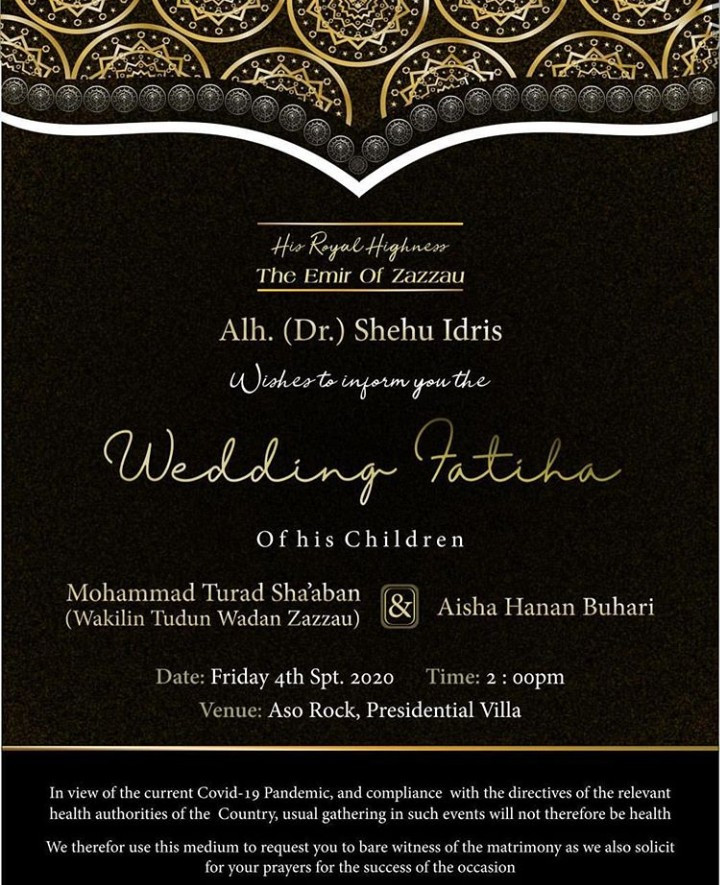 Wedding Invitation For Hanan Buhari And Turad Sha'aban Released