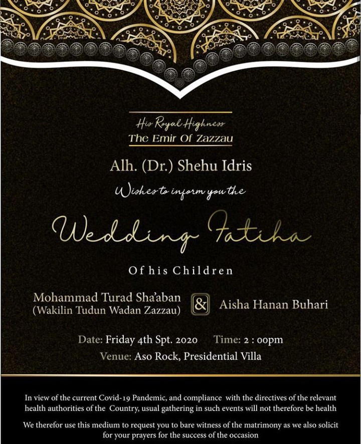 Wedding Invitation For Hanan Buhari And Turad Sha'aban Released
