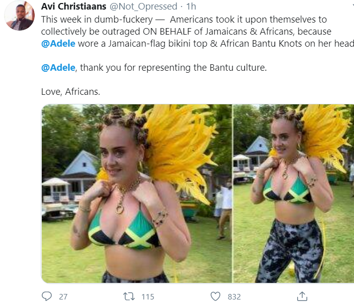 Adele Shared a Photo of Her Wearing Bantu Knots With a Jamaican Flag Bikini Top, and the Internet Lost It