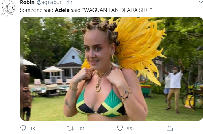 Adele Shared a Photo of Her Wearing Bantu Knots With a Jamaican Flag Bikini Top, and the Internet Lost It