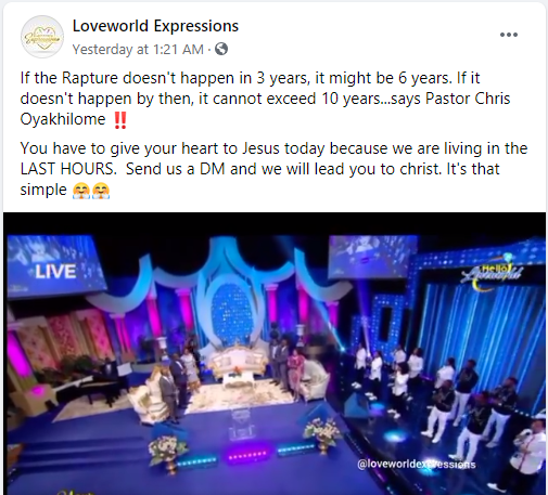 Pastor Chris Oyakhilome Calculates Which Year The Rapture Will Occur