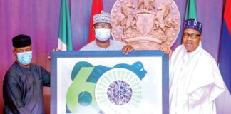 The logo of Nigeria’s 60th independence anniversary celebrations features a picture of a 51-carat Russian Dynasty Diamond. The logo was unveiled on Wednesday by President Muhammadu Buhari in Nigeria’s capital city Abuja. Buhari said the government had four designs to select from and that the one selected was “a product of choice from the Nigerian people.” “I’m informed that the selected option depicts our togetherness; a country of over 200 million people, whose natural talents, grits and passion glitter like the precious diamond we are,” President Buhari said shortly before unveiling the logo. “This to me is a sufficient appreciation to our most precious assets; our people. Everywhere you go, Nigerians are sparkling like diamonds in the pack, whether in academia, business, Innovation, music, movie, entertainment and culture.” The logo has a white background with figure 60 superimposed on a green map of Nigeria. “Together” is written in all caps below the 60 to the right. At the centre of the ‘0’ in 60 is the picture of the Dynasty diamond which was unveiled in August 2017 by Russian government-owned Alrosa. “The Dynasty is the largest polished diamond with the best clarity characteristics throughout the Russian jewelry history,” Alrosa said on its website. The 51.38 diamond is a part of a collection also called Dynasty. The collection includes the Sheremetevs, a 16.67-carat round brilliant-cut diamond; the Orlovs, a 5.05-carat oval diamond; “The Vorontsovs,” a 1.73-carat pear-cut diamond and the Yusupovs, a 1.39-carat diamond. They were all cut from a 179-carat rough diamond named “Romanovs,” which was recovered from a diamond mine in the Republic of Sakha in northeast Russia in 2015.